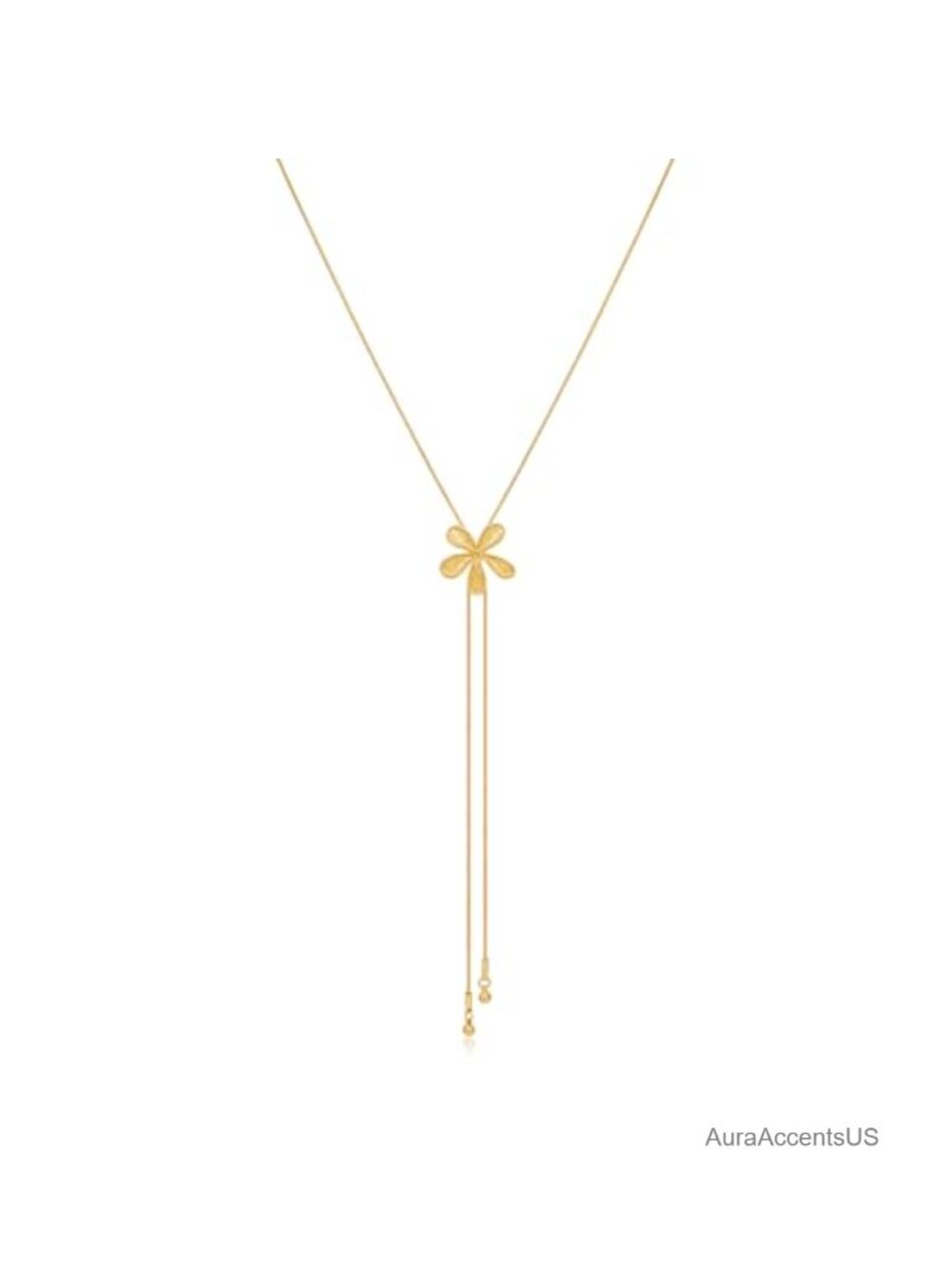 14K Gold Plated Lariat Necklace Retro Flower Adjustable Long Chain